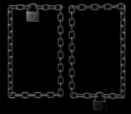 simsearch:400-05680101,k - padlock on metal chains frame border on black background - 3d illustration Foto de stock - Royalty-Free Super Valor e Assinatura, Número: 400-06458095
