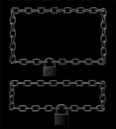 simsearch:400-05680101,k - padlock on metal chains frame border on black background - 3d illustration Foto de stock - Royalty-Free Super Valor e Assinatura, Número: 400-06458096