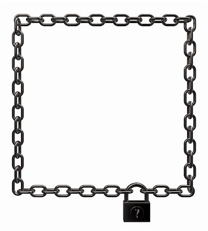 padlock on metal chains frame border on white background - 3d illustration Stock Photo - Budget Royalty-Free & Subscription, Code: 400-06458093
