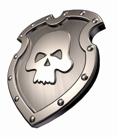 simsearch:400-04661440,k - metal shield with skull symbol on white background - 3d illustration Fotografie stock - Microstock e Abbonamento, Codice: 400-06458115