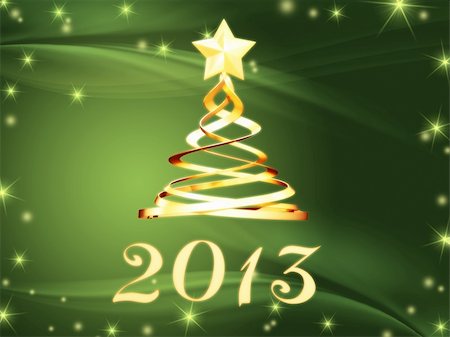 year 2013 and christmas tree over green background with golden stars Stock Photo - Budget Royalty-Free & Subscription, Code: 400-06458292