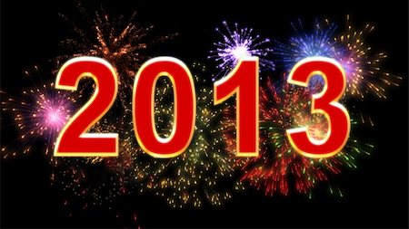 red golden year 2013 with colourful fireworks Stock Photo - Budget Royalty-Free & Subscription, Code: 400-06458311