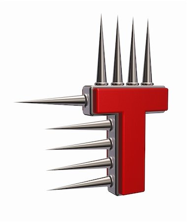 simsearch:400-06522459,k - letter t with metal prickles on white background - 3d illustration Stock Photo - Budget Royalty-Free & Subscription, Code: 400-06459171