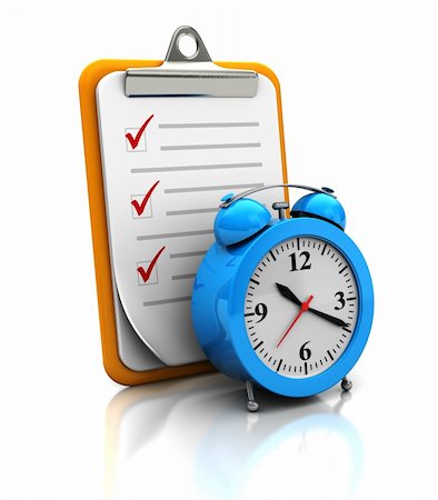 Clipboard with clock on white background, 3d image Foto de stock - Super Valor sin royalties y Suscripción, Código: 400-06459451