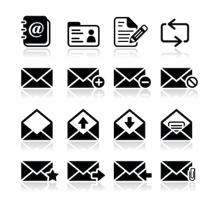 Modern black icons set with refelction - mail Photographie de stock - Aubaine LD & Abonnement, Code: 400-06459525
