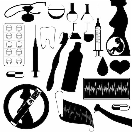 The contour of objects on the topic of medicine. Black and white illustration. Foto de stock - Super Valor sin royalties y Suscripción, Código: 400-06452256