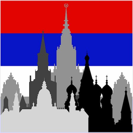 russia vector - National Flag and the outline of buildings and architectural structures. The illustration on a white background. Stock Photo - Budget Royalty-Free & Subscription, Code: 400-06452326