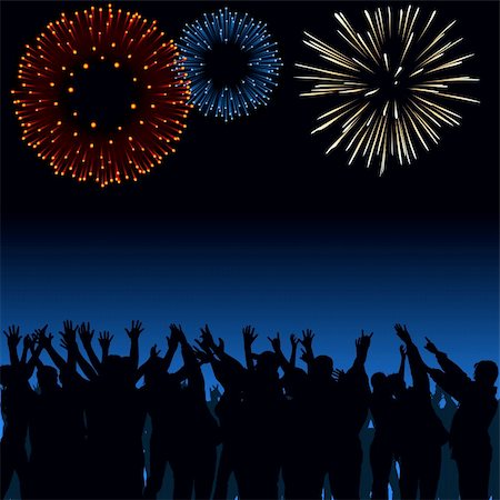 simsearch:400-06416200,k - Fireworks and Crowd - Background Illustration, Vector Stock Photo - Budget Royalty-Free & Subscription, Code: 400-06452439