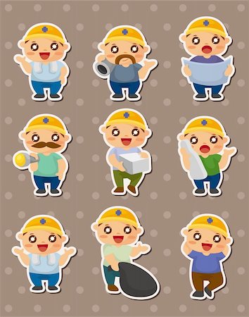 cartoon worker stickers Photographie de stock - Aubaine LD & Abonnement, Code: 400-06452486