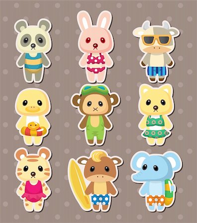 cartoon summer animal stickers Stock Photo - Budget Royalty-Free & Subscription, Code: 400-06452494