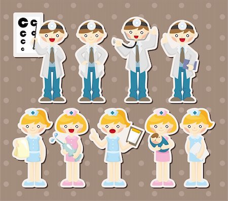 cartoon doctor and nurse stickers Stock Photo - Budget Royalty-Free & Subscription, Code: 400-06452491