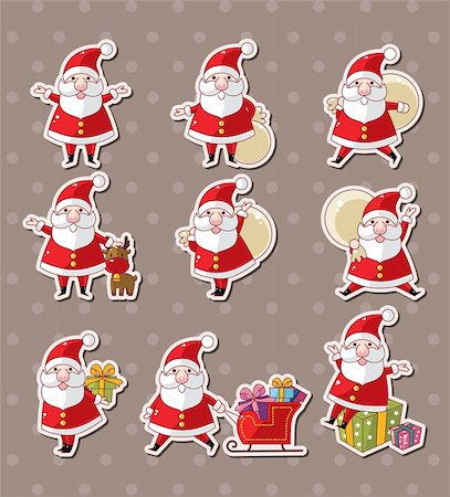 cartoon santa claus Christmas stickers Stock Photo - Budget Royalty-Free & Subscription, Code: 400-06452918