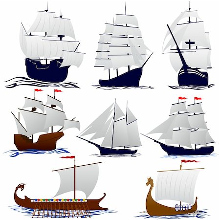 swimming to a sailboat - Old sailing ships. Illustration on white background. Stock Photo - Budget Royalty-Free & Subscription, Code: 400-06452968