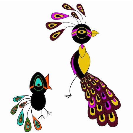 Vector Illustration of two colourful birds Stock Photo - Budget Royalty-Free & Subscription, Code: 400-06453124