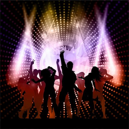 dancing couples silhouettes - Silhouette of an excited party crowd on a music speaker background Stock Photo - Budget Royalty-Free & Subscription, Code: 400-06453181