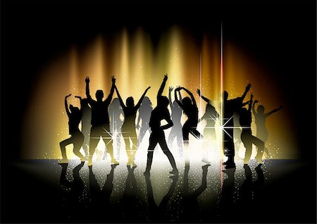 people dancing in night club with arms in air - Dance and Light Show - Party Background Illustration, Vector Stock Photo - Budget Royalty-Free & Subscription, Code: 400-06453399