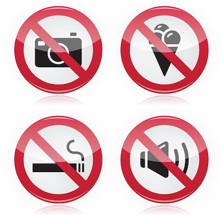 smoking prohibited sign symbol image - Red glossy modern watning signs set Stock Photo - Budget Royalty-Free & Subscription, Code: 400-06453402