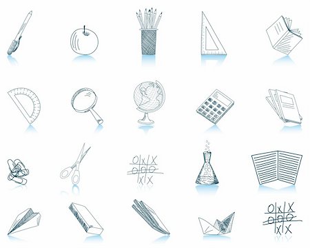 Set of blue school icon with reflection. Vector illustration. Stock Photo - Budget Royalty-Free & Subscription, Code: 400-06453452