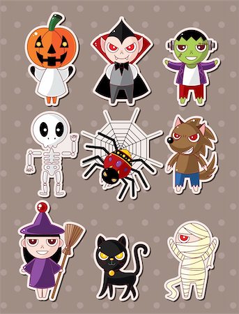 people fall cartoon - Halloween monster stickers Stock Photo - Budget Royalty-Free & Subscription, Code: 400-06453488
