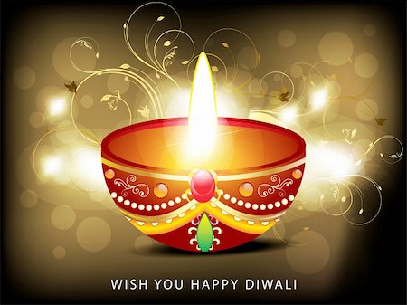 divine lamp light - abstract diwali card with floral vector illustration Stock Photo - Budget Royalty-Free & Subscription, Code: 400-06453978