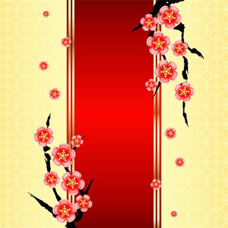 Chinese New Year Greeting Card with Cherry Blossom Foto de stock - Super Valor sin royalties y Suscripción, Código: 400-06464060