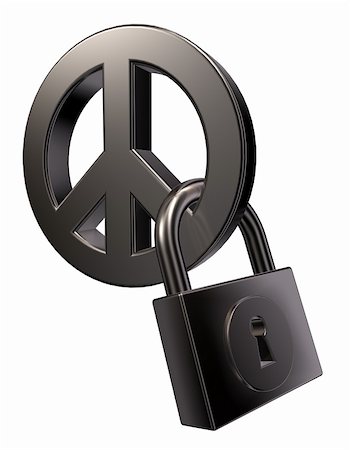 simsearch:400-06419591,k - metal peace symbol and padlock on white background - 3d illustration Stock Photo - Budget Royalty-Free & Subscription, Code: 400-06464137