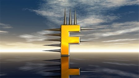 simsearch:400-06522459,k - letter f with metal prickles under cloudy blue sky - 3d illustration Photographie de stock - Aubaine LD & Abonnement, Code: 400-06464131