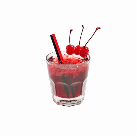 Red cocktail Manhattan with ice and cherry decoration. Isolated on white. Stock Photo - Budget Royalty-Free & Subscription, Code: 400-06464227