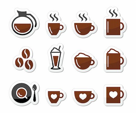 spoon icons - Brown coffee icons set - coffee beans, mug, cup, types of coffee Stock Photo - Budget Royalty-Free & Subscription, Code: 400-06464403