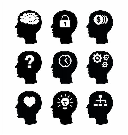 simsearch:400-06417700,k - Thinking, creating ideas concept - black head icons isolated on white Foto de stock - Royalty-Free Super Valor e Assinatura, Número: 400-06464519