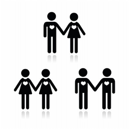 Relationship diverstiy black icons set - 2 men, 2 women, man and woman Stock Photo - Budget Royalty-Free & Subscription, Code: 400-06464666