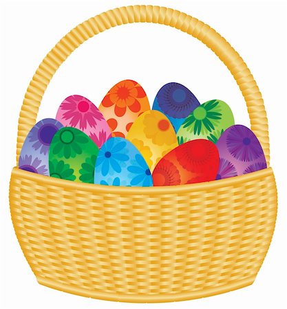 painted happy flowers - Basket with Colorful Floral Pattern Easter Eggs Isolated on White Background Illustration Stock Photo - Budget Royalty-Free & Subscription, Code: 400-06464672