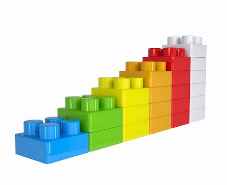 Staircase of colored children's blocks. Isolated render on a white background Stock Photo - Budget Royalty-Free & Subscription, Code: 400-06465298