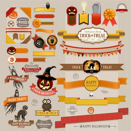 Set of Halloween retro ribbons - scrapbook elements. Vector illustration. Foto de stock - Super Valor sin royalties y Suscripción, Código: 400-06460252