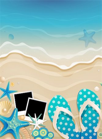 Summer background with shells and pictures on sand. Vector illustration. Stock Photo - Budget Royalty-Free & Subscription, Code: 400-06460346