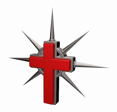 simsearch:400-06087640,k - christian cross with metal thorns on white background - 3d illustration Stock Photo - Budget Royalty-Free & Subscription, Code: 400-06460793