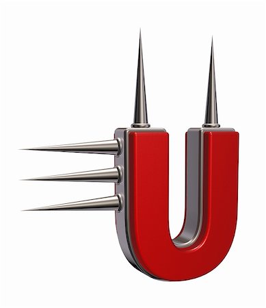 simsearch:400-06522459,k - letter u with metal prickles on white background - 3d illustration Stock Photo - Budget Royalty-Free & Subscription, Code: 400-06460816