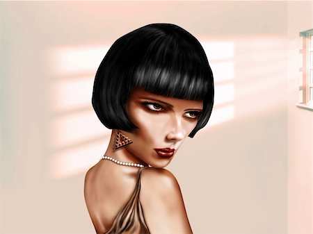 Illustration of a woman with a short black bob hairstyle Stock Photo - Budget Royalty-Free & Subscription, Code: 400-06460978