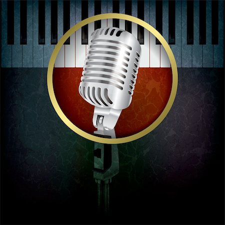 piano with microphone lights - abstract grunge background with retro microphone and piano Stock Photo - Budget Royalty-Free & Subscription, Code: 400-06461010