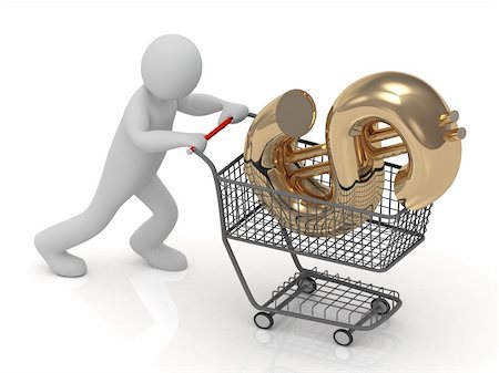 simsearch:400-08962635,k - 3D small man rolls in a trolley cart big gold dollar isolated on a white background Foto de stock - Super Valor sin royalties y Suscripción, Código: 400-06461328