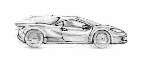 Fire Sport Car. Sketch illustration on white background Stock Photo - Budget Royalty-Free & Subscription, Code: 400-06461559