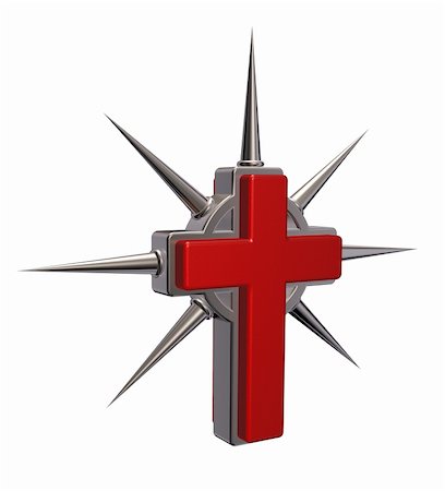 simsearch:400-06087640,k - christian cross with metal thorns on white background - 3d illustration Stock Photo - Budget Royalty-Free & Subscription, Code: 400-06461785