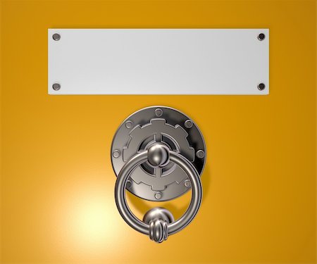 metal doorknocker and blank white sign - 3d illustration Stock Photo - Budget Royalty-Free & Subscription, Code: 400-06461781