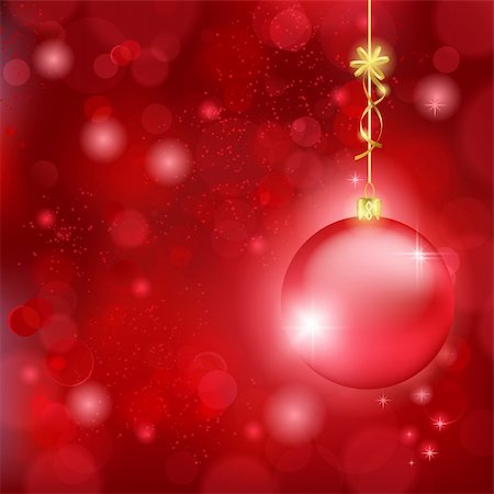 Blurry lights on dark red background and a red bauble hanging with a golden bow. Great backdrop for Christmas themes. Space for your text. Stock Photo - Budget Royalty-Free & Subscription, Code: 400-06461831