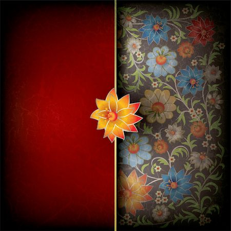 abstract grunge red floral ornament with flowers on gray Stock Photo - Budget Royalty-Free & Subscription, Code: 400-06461953