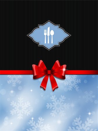 fork and spoon frame - Menu design with ribbon and snowflakes - ideal for Christmas Stock Photo - Budget Royalty-Free & Subscription, Code: 400-06462029
