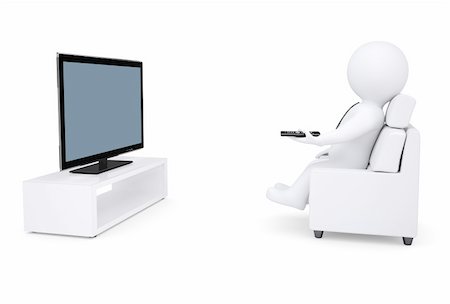 3d white human sitting in a chair and watching TV. Isolated render on a white background Stock Photo - Budget Royalty-Free & Subscription, Code: 400-06462272