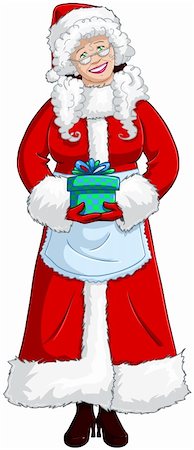 simsearch:400-07332398,k - A vector illustration of Mrs Claus holding a present for Christmas and smiling. Photographie de stock - Aubaine LD & Abonnement, Code: 400-06462884