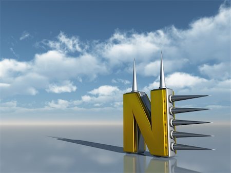 simsearch:400-06463213,k - letter n with metal prickles under cloudy blue sky - 3d illustration Foto de stock - Royalty-Free Super Valor e Assinatura, Número: 400-06463242