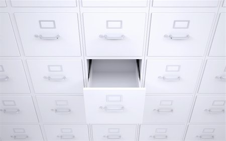 document drawer - Office bookcase with drawers. One box is open. 3d rendering Stock Photo - Budget Royalty-Free & Subscription, Code: 400-06463417